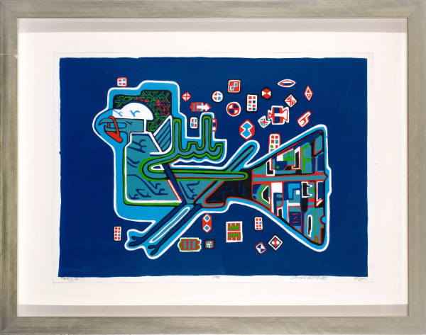 Parviz Tanavoli b. 1937Nightingale with Lock, 1974 Signed, dated and editioned 'Parviz 74' lower left, number 6 from an edition of 40 Screenprint on paper 50.4 x 70 cm 19 7/8 x 27 1/2 in