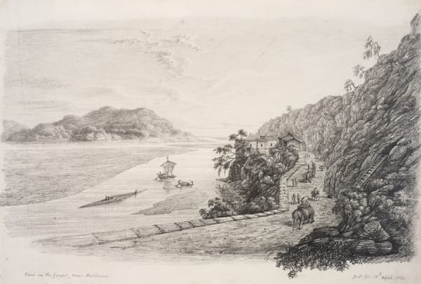 Colonel George Francis White 1808-1898View on the Ganges, near Hurdwar (sic), 1831 Pencil on paper Signed, titled and inscribed 'G.J.W. 10th April 1831' lower right 24.9 x 36.3 cm 9 3/4 x 14 1/4 in