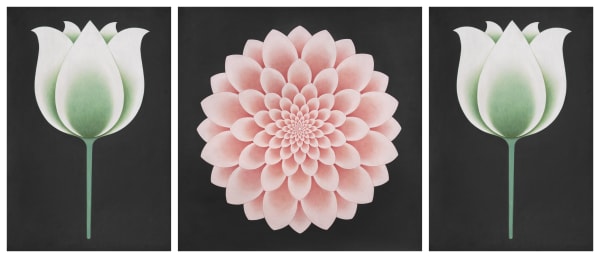 Olivia Fraser b. 1965Breath III, 2019 Stone pigments and Arabic gum on handmade Sanganer paper Each: 91.4 x 64.7 cm, 91.4 x 91.5 cm, 91.4 x 64.7 cm each (36 x 25.5 in, 36 x 36 in, 36 x 25.5 in) Total: 91.4 x 274.2 cm (36 x 108 in)