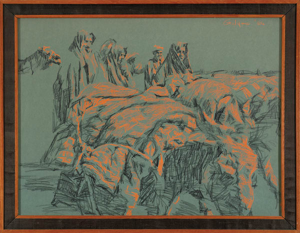 Ismail Gulgee 1926-2007Untitled (Herdsmen), 1964 Signed and dated 'Gulgee 1964' upper right Charcoal and conte crayon on paper 57.1 x 72.4 cm 22 1/2 x 28 1/2 in