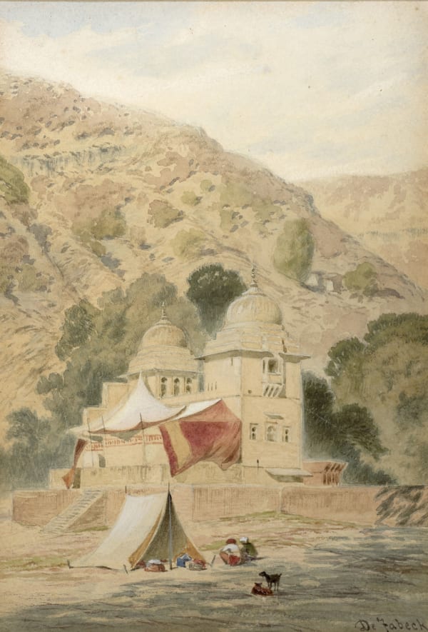 Frederick William Alexander De Fabeck 1830 - 1912View of India with a Temple, c.1860 Watercolour on paper Signed lower right 24.5 x 17 cm 9 5/8 x 6 3/4 in