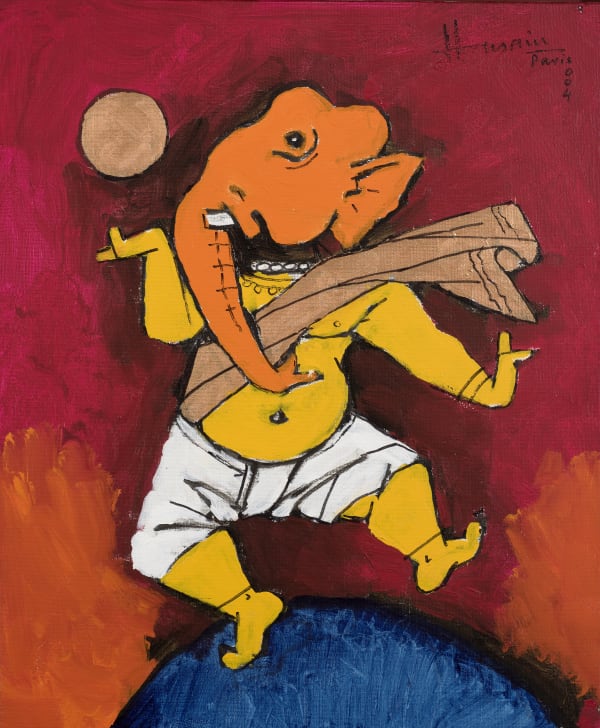 Maqbool Fida Husain 1915-2011Untitled (Dancing Ganesh), 2004 Acrylic on canvas Signed and dated 'Husain/ Paris/ 004' upper left 50 x 32 cm 19 3/4 x 12 5/8 in