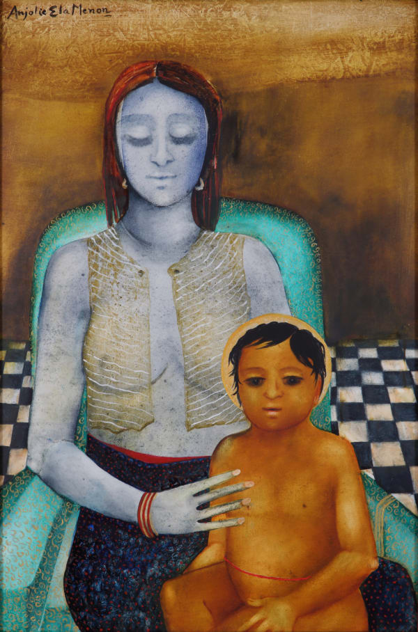 Anjolie Ela Menon b. 1940Mother And Son II, 2013 Oil on masonite 92.7 x 60.9 cm 36 1/2 x 24 in