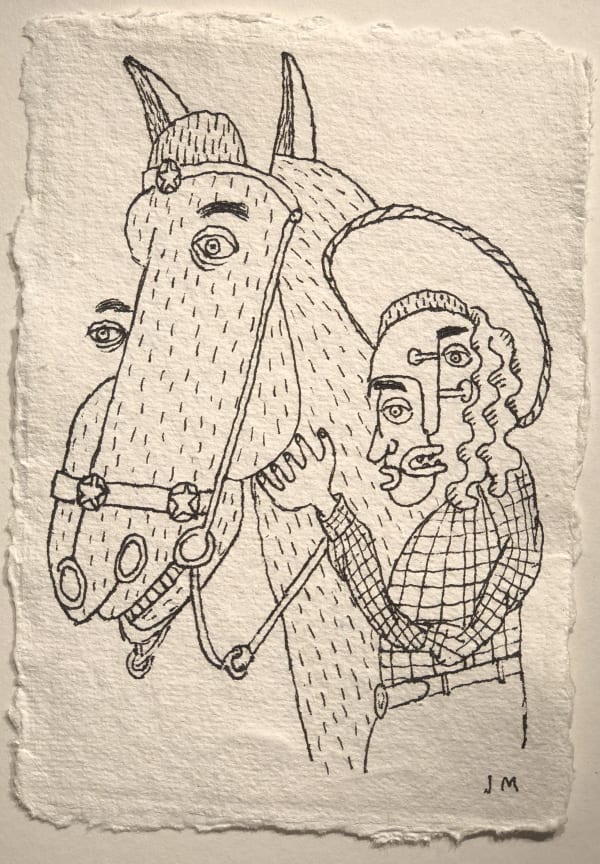 Jim Moir Woman with Horse, 2018 Ink on paper 15.5 x 11 cm