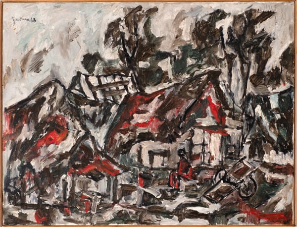 Zarina Hashmi 1937 - 2020Untitled (Village), 1968 Signed and dated 'Zarina/68' upper left Oil on canvas 54 x 71 cm 21 1/4 x 28 in