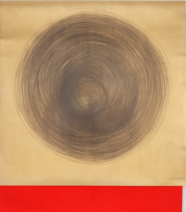 Carali McCall, Work no.1 (Circle Drawing) Gold/Neon Red 1hr 3mins, 2019