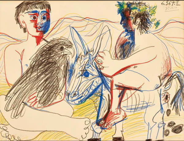 Teenager, eagle and donkey
