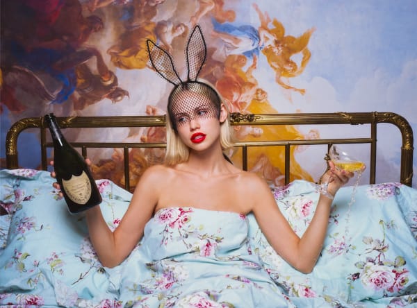 The Bunny in the Bed with Champagne