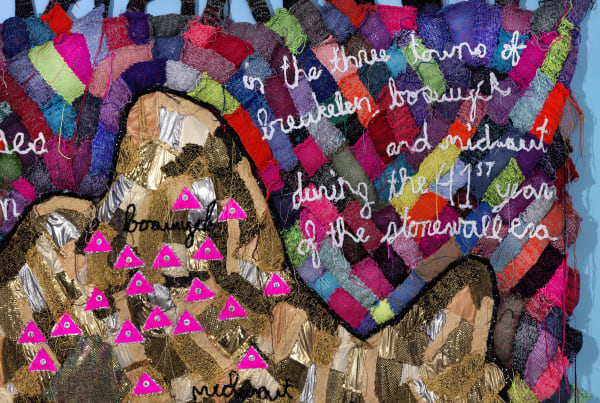 LJ Roberts, The Queer Houses of Brooklyn in the Three Towns of Breukelen, Boswyck, and Midwout during the 41st Year of the Stonewall Era (based on a 2010 drawing by Daniel Rosza Lang/Levitsky with 24 illustrations by Buzz Slutzky on printed pin-back buttons), 2011