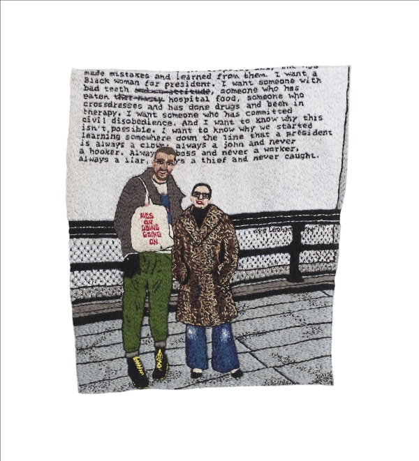 LJ Roberts Alex Fialho and Esther McGowan in front of Zoe Leonard’s I want a president, 2017-2018