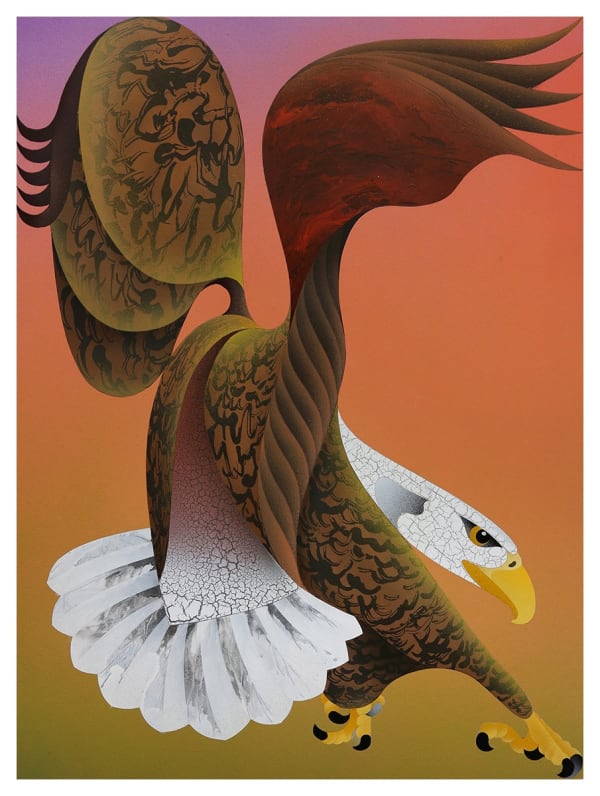 painting of an eagle wiht bright gradient color background