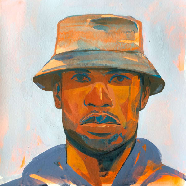 Dennis Brown's painting of a man wearing a bucket hat