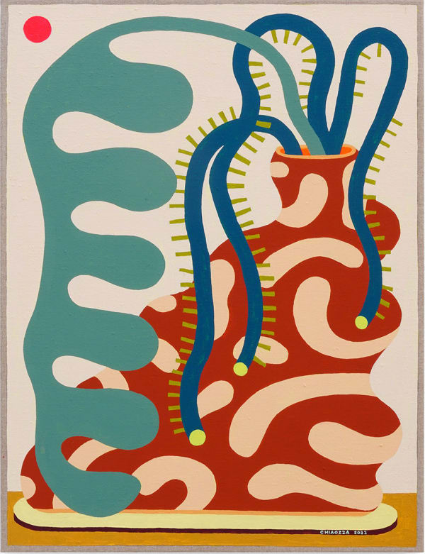 earth toned-painting of an alien-like bouquet in a vase