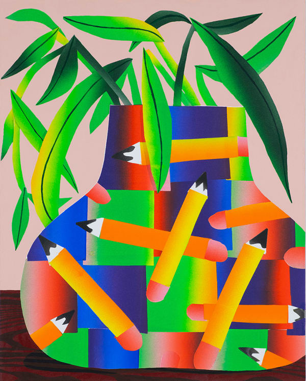 Karen Lederer painting of plant in pencil decorated vase