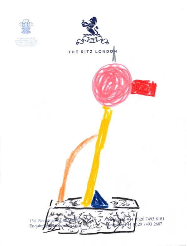 drawing by Michael McGregor of Sotssass lamp on the Ritz London hotel stationary