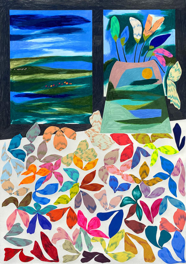 Laura Burke floral composition with vase and window