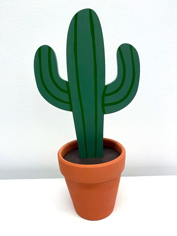 Jeff Canham wooden sculpture of cactus in terra cotta pot