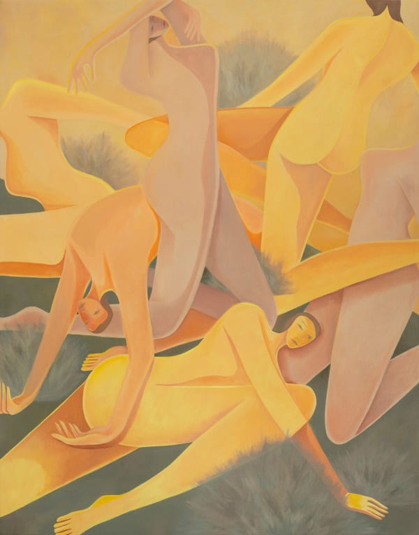 Laura Berger painting of yellow reclining figures