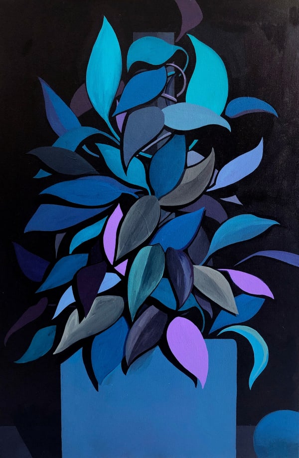 Dennis Brown's painting of a plant in blue in purple