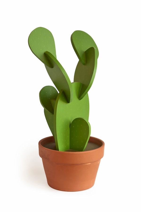 Jeff Canham wooden plant sculpture in a terra cotta pot