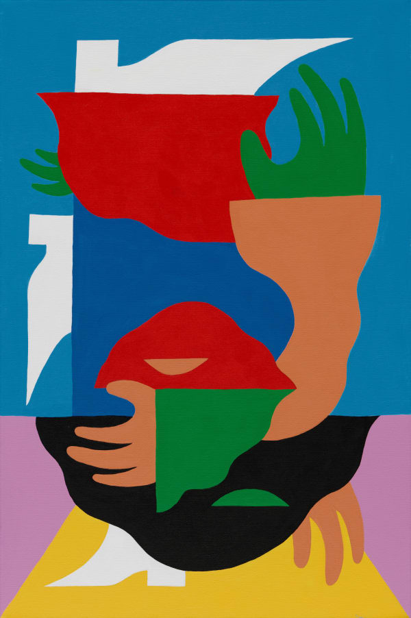 Marbie's painting of two figures wearing boots in various colors