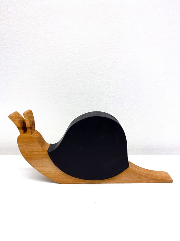 Jeff Canham wooden sculpture of snail with dark shell
