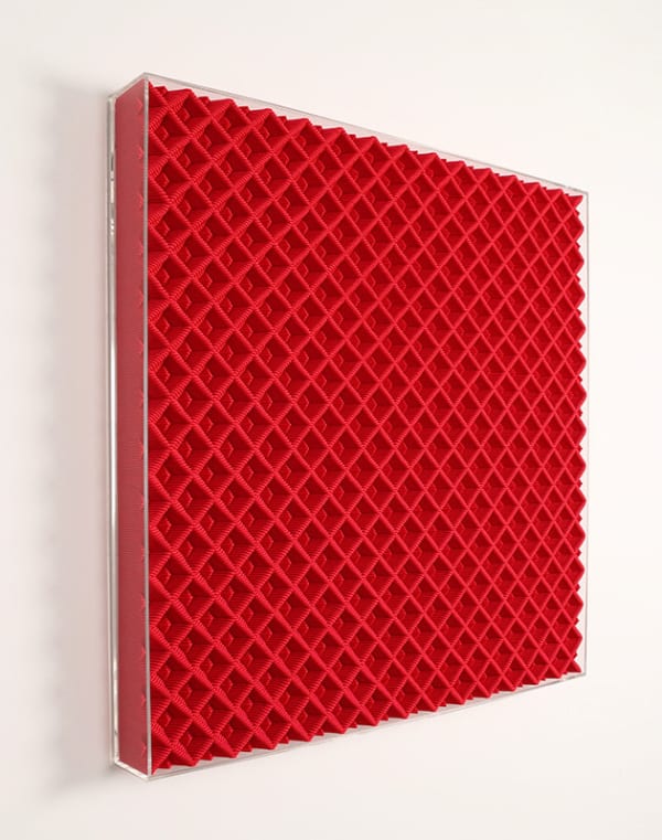 Red felt textured rectangle with a clear acrylic frame