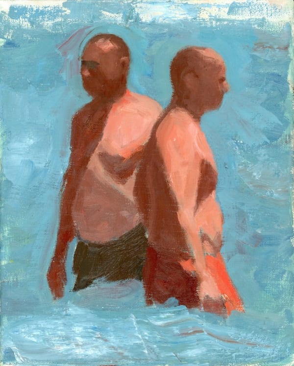 Painting of two men in the water