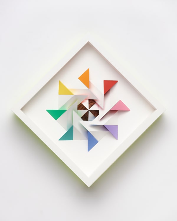 wooden geometric wall sculpture by Sean newport - rainbow