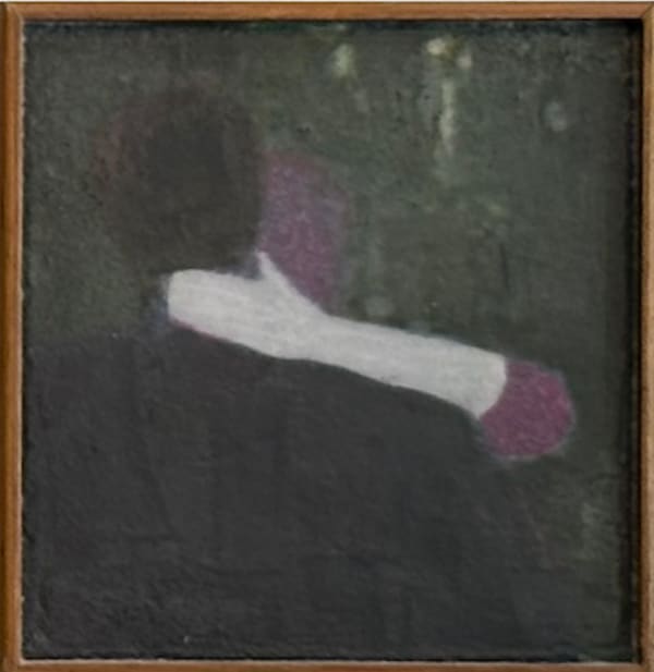 Painting of a figure putting their arm behind someone's neck