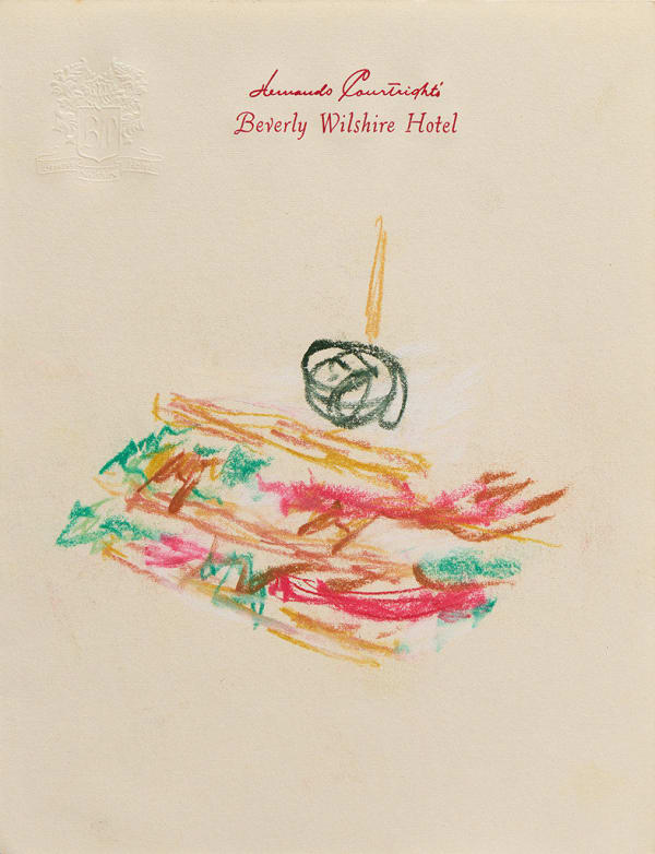 Drawing of a club sandwich on hotel stationery