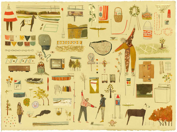 Pat Perry drawing of figures and objects