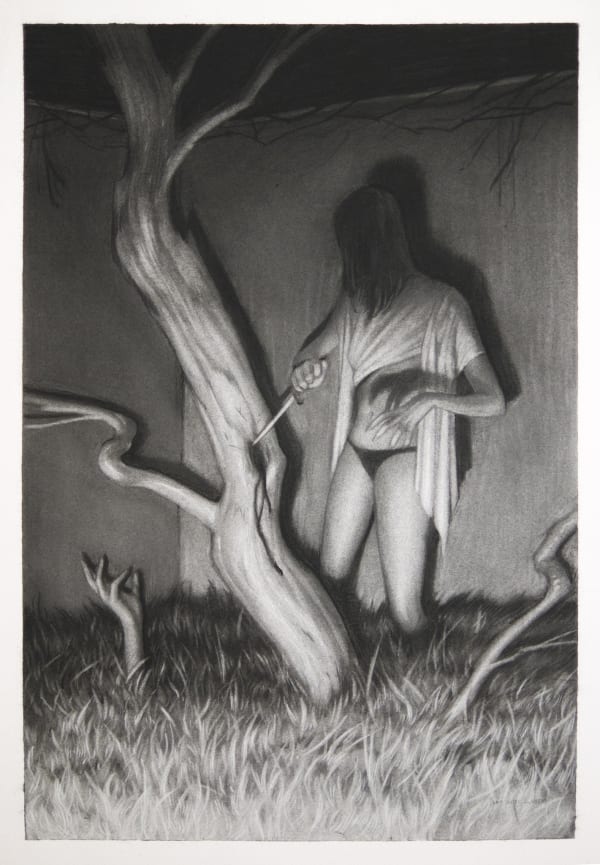 Sam Wolfe Connelly graphite drawing of figure in dark outdoors