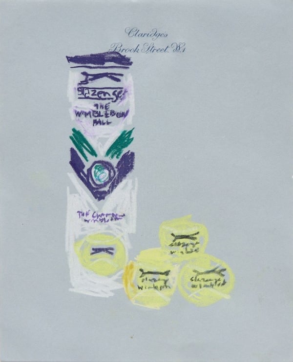 sketch of tennis balls next to packaging tube on hotel stationary