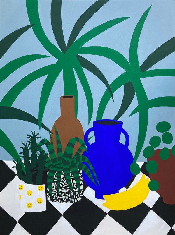 HelloMarine painting of plants and pots on checked floor