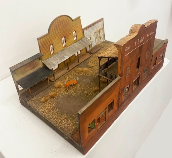 sculpture of miniature wooden town