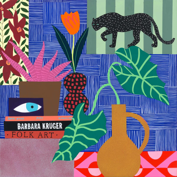 Mary Finlayson, Pink Plant with Panther Painting, 2022