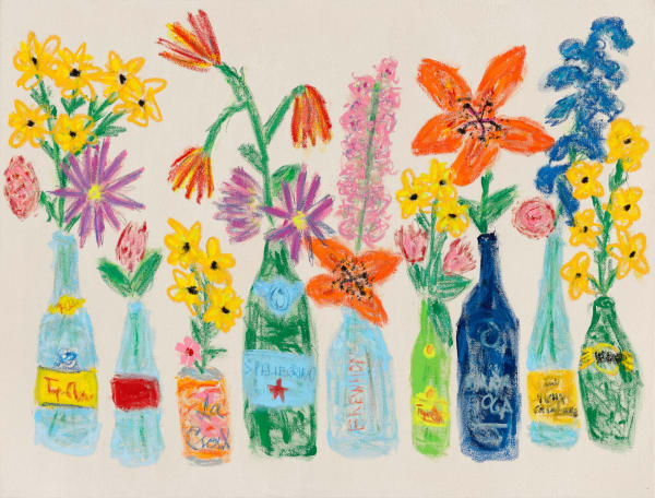 Michael McGregor's painting of colorful flowers in vases