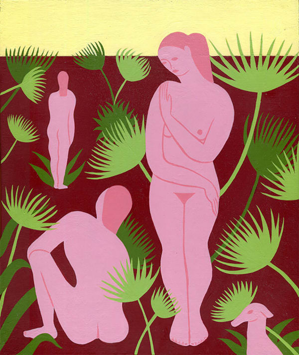 Rachel Levit Ruiz painting of pink nude figures and plants