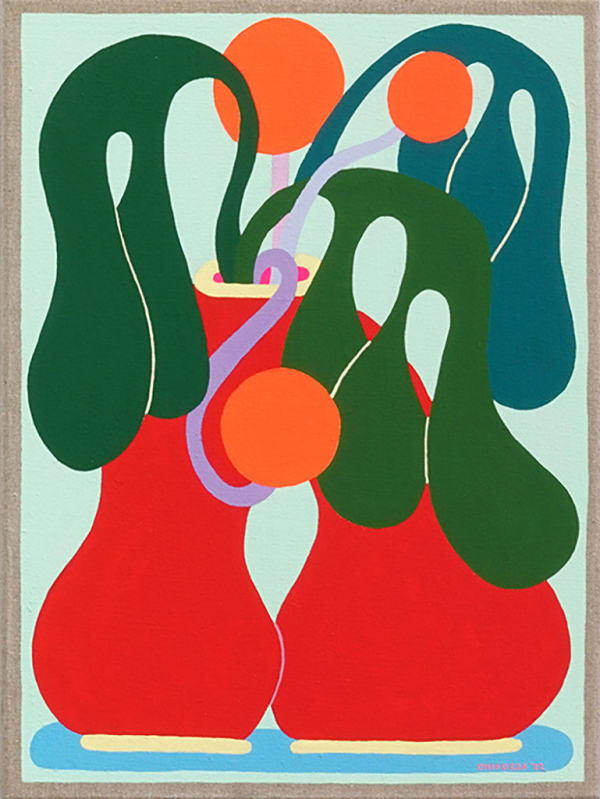 CHIAOZZA "Bouquet Painting No 12" abstracted green floral arrangement in red vase