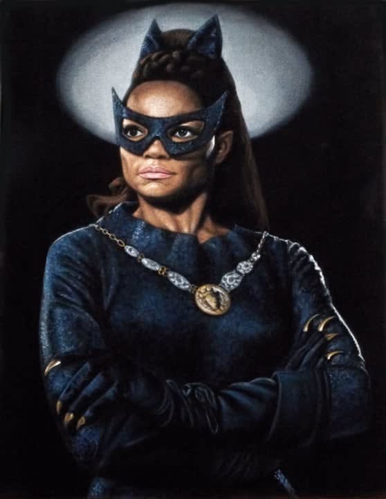 Bruce White black velvet portrait of Eartha Kitt as Catwoman