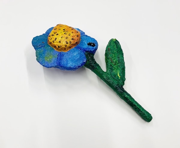 Nic Dyer mixed media sculpture of blue flower