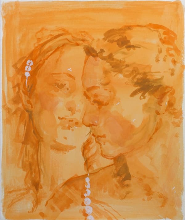 Portrait of two women, one with their head turned away showing side profile, the other facing forward looking at the other woman.