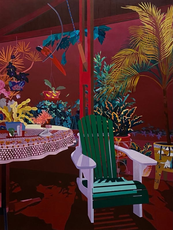 Francisco Diaz Scotto's painting of an outdoor patio using deep purples and green