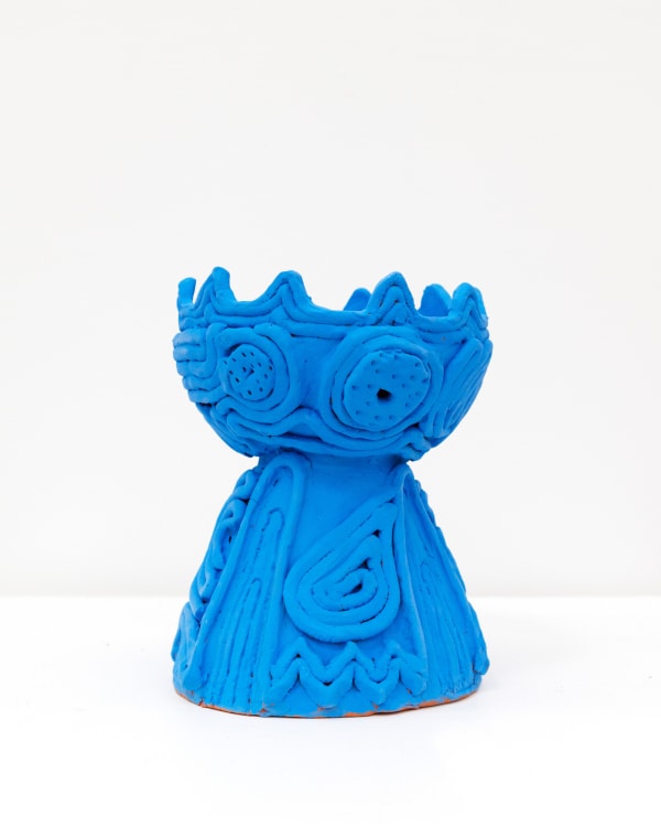 blue pottery piece by artist Raina Lee