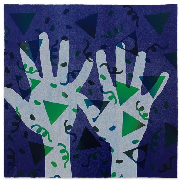 Karen Lederer hands confetti monoprint