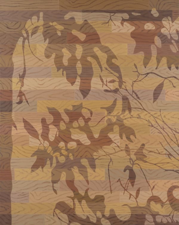 Natalia Juncadella painting of wood floor with cast shadows from plant