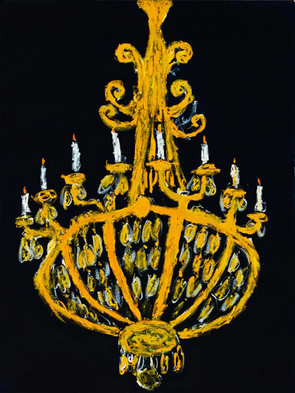 yellow chandelier on black background