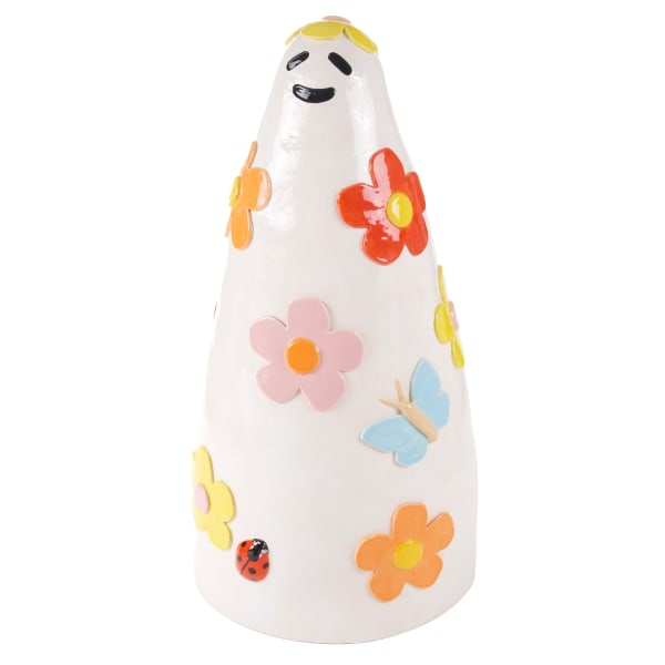 Lorien Stern's ceramic sculpture of a ghost with flowers and bugs