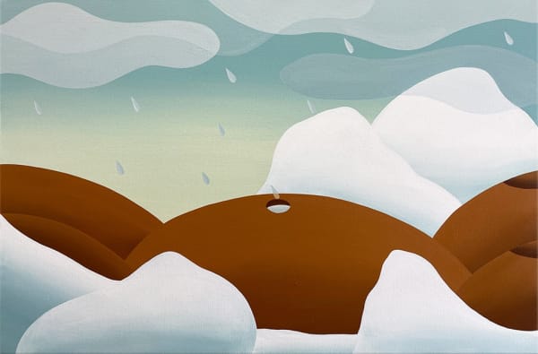 Bianca Nemelc painting of abstracted female figure with glaciers and rainfall